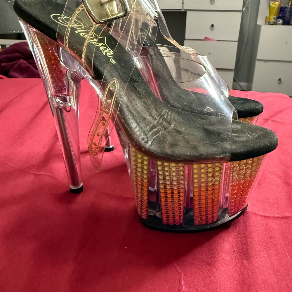 Stylish Transparent and Orange Platform Heels